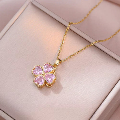 📿🍀The best gift-Lucky four-leaf clover rotating crystal necklace🔥