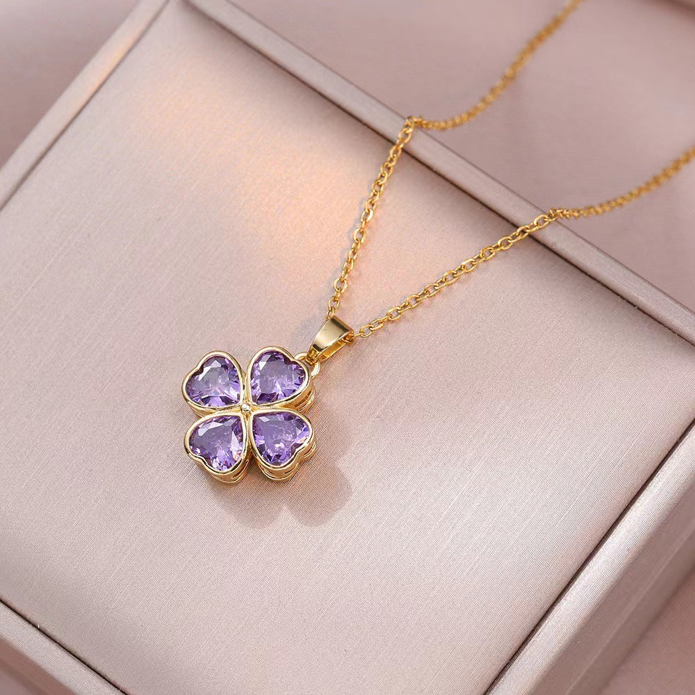 📿🍀The best gift-Lucky four-leaf clover rotating crystal necklace🔥