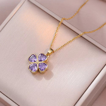 📿🍀The best gift-Lucky four-leaf clover rotating crystal necklace🔥
