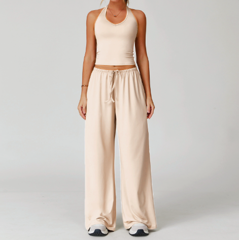 🎁💯Women's Summer V Neck Top & Wide Leg Pants Set