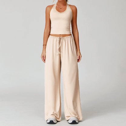 🎁💯Women's Summer V Neck Top & Wide Leg Pants Set