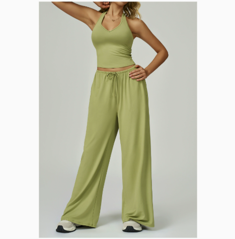 🎁💯Women's Summer V Neck Top & Wide Leg Pants Set