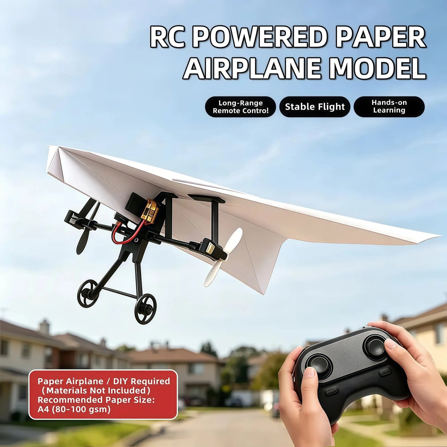 RC Paper Airplane Kit with Gyro Stabilizer – DIY Electric Remote Control Plane with Dual Propellers, Lightweight Foldable Flying STEM Toy