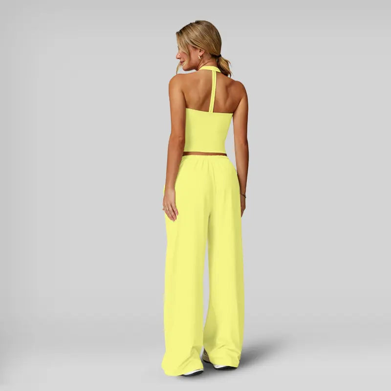 🎁💯Women's Summer V Neck Top & Wide Leg Pants Set