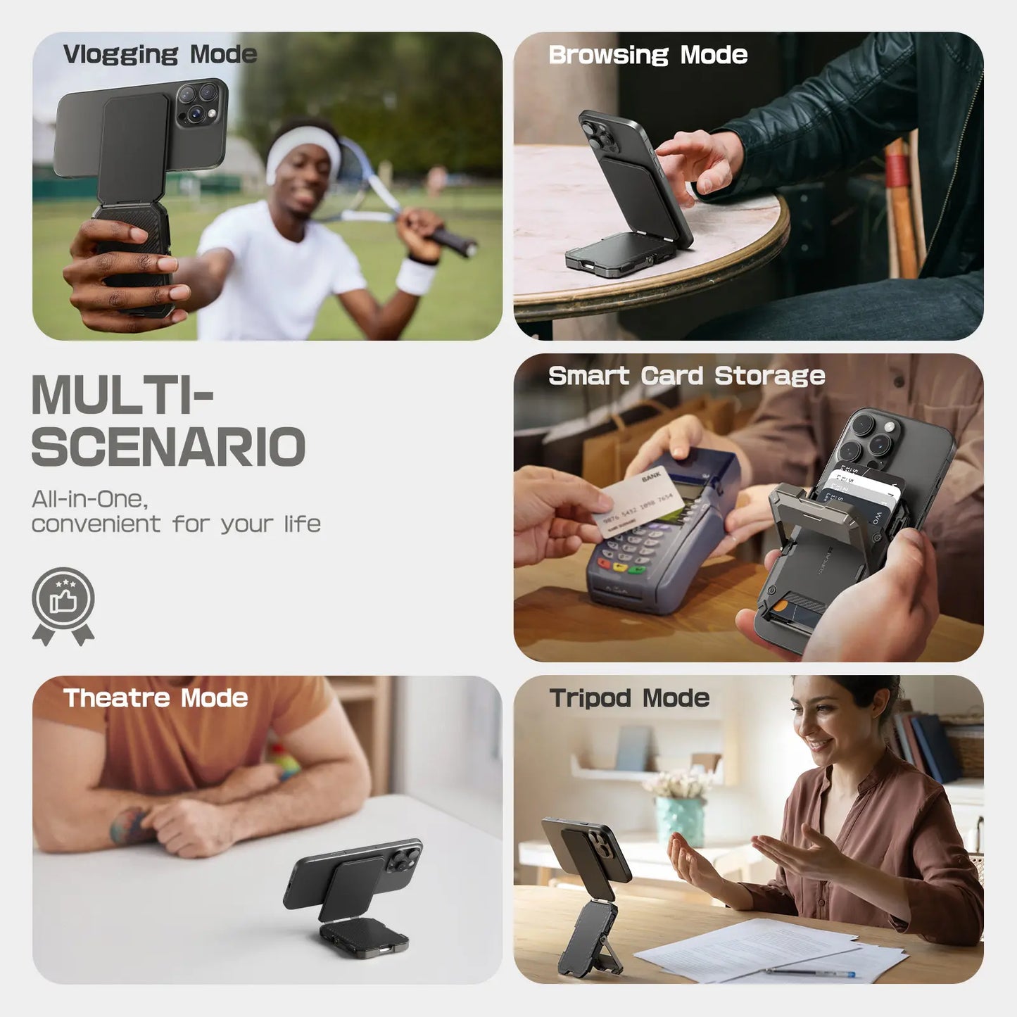 Magnetic Wallet with Stand Compatible with MagSafe, Hold 5 Cards,Adjustable Stand,RFID Blocking,Tripod Phone Stand Magnetic Credit Card Holder for iPhone