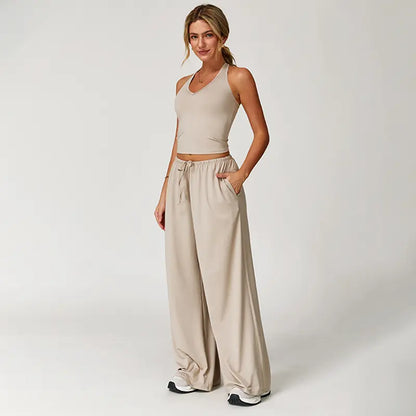 🎁💯Women's Summer V Neck Top & Wide Leg Pants Set