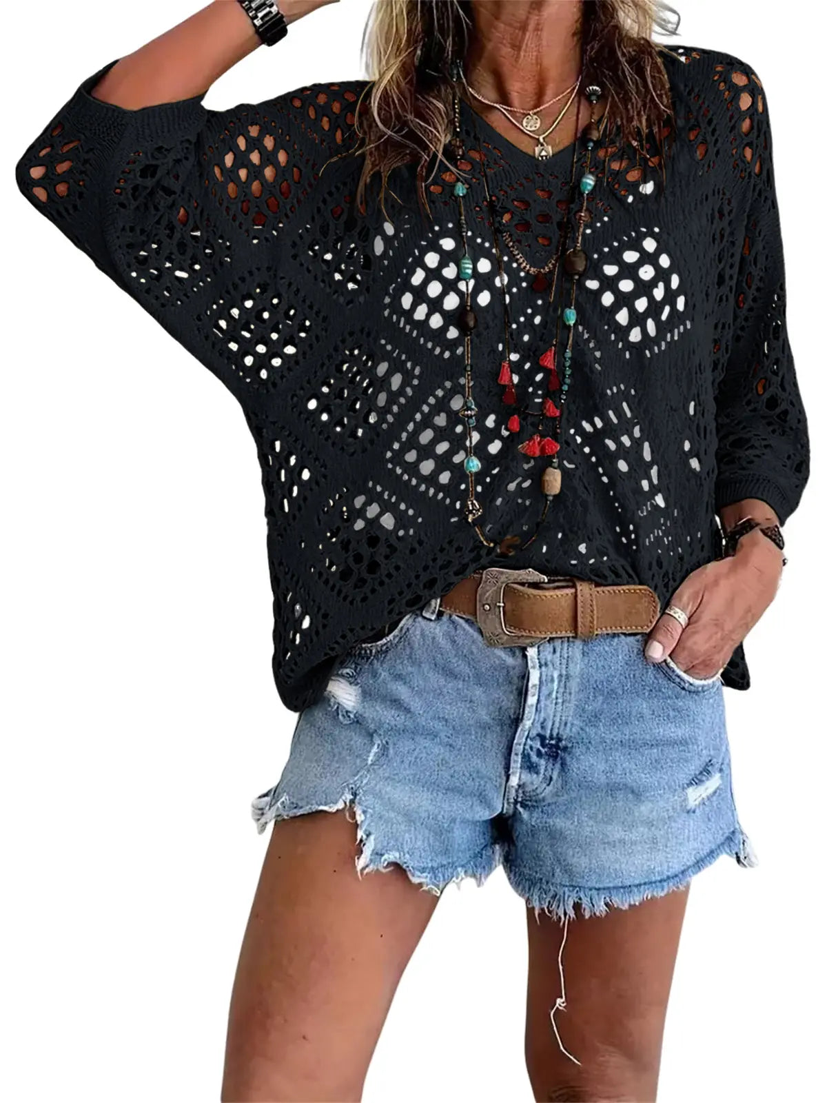 🔥Summer 50% OFF🎁Women's Bohemian-Inspired Crochet Top with V-Neck
