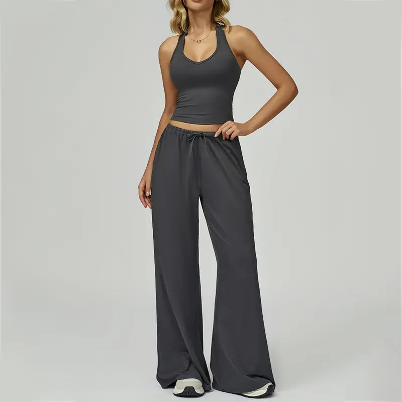 🎁💯Women's Summer V Neck Top & Wide Leg Pants Set