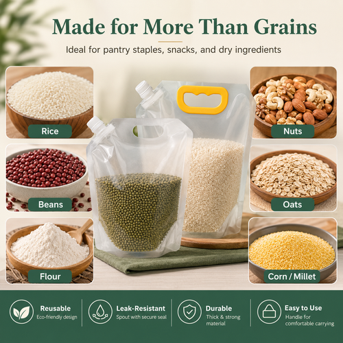 Safe, environmentally friendly Reusable Spout Storage Bag for Rice, Grains & Dry Goods – Easy Pour Pantry Organizer