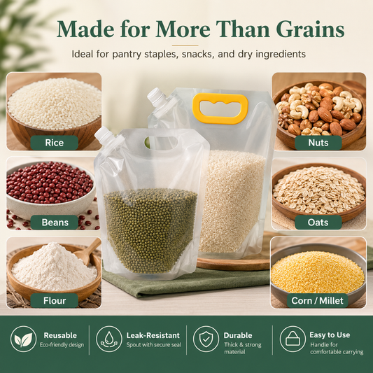 Safe, environmentally friendly Reusable Spout Storage Bag for Rice, Grains & Dry Goods – Easy Pour Pantry Organizer