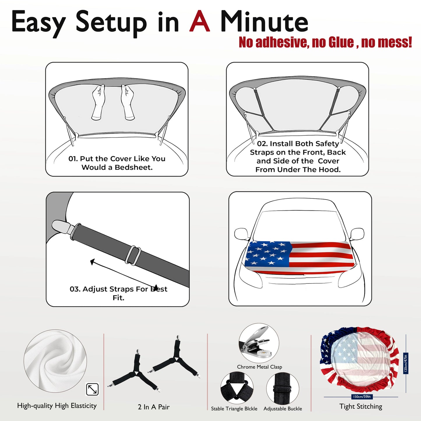 🔥Holiday sales 50% OFF🎁USA Car Flag Hood Cover 4x5ft - Patriotic Decoration