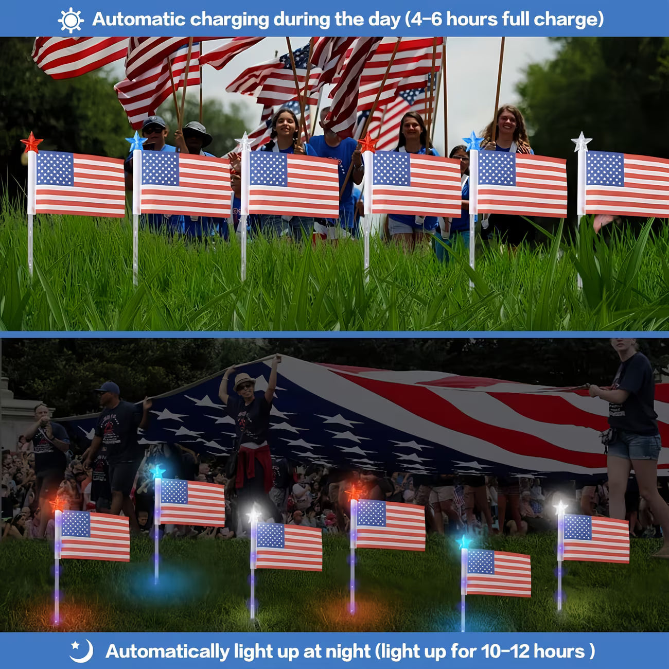 🔥8-Piece Flag Light Set – 4th of July Decorations with 8 Lighting Modes – Ideal for Independence Day Pathways, Gardens, and Yard Decor