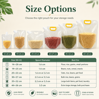 Safe, environmentally friendly Reusable Spout Storage Bag for Rice, Grains & Dry Goods – Easy Pour Pantry Organizer