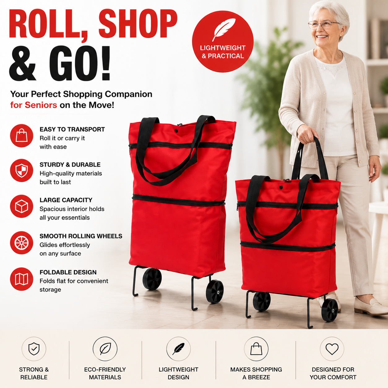 🔥LAST DAY-50% OFF🔥 2 in 1 Foldable Shopping Cart🎁