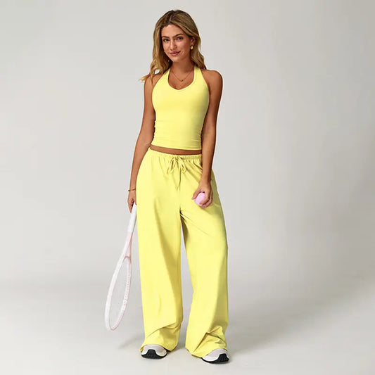 🎁💯Women's Summer V Neck Top & Wide Leg Pants Set