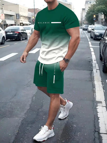 🔥2026 Summer 50% OFF🎁 Men’s Gradient Short Sleeve Tracksuit 2-Piece Set