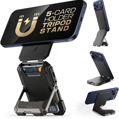 Magnetic Wallet with Stand Compatible with MagSafe, Hold 5 Cards,Adjustable Stand,RFID Blocking,Tripod Phone Stand Magnetic Credit Card Holder for iPhone