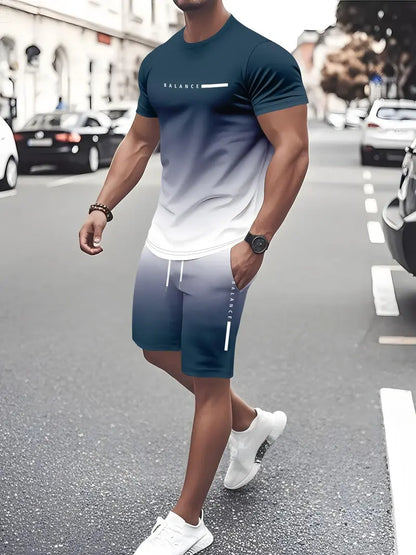 🔥2026 Summer 50% OFF🎁 Men’s Gradient Short Sleeve Tracksuit 2-Piece Set