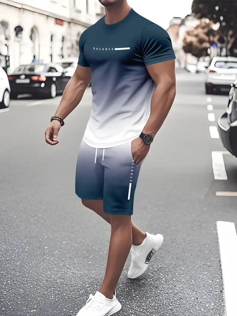 50%OFF⏳⚡ Men’s Gradient Short Sleeve Tracksuit 2-Piece Set