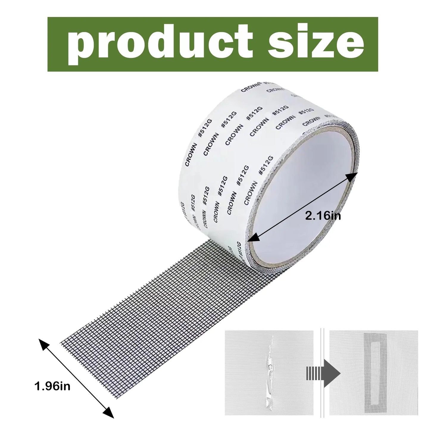 Window Screen Repair Tape - Durable Fiberglass Mesh 2" x 157.5"