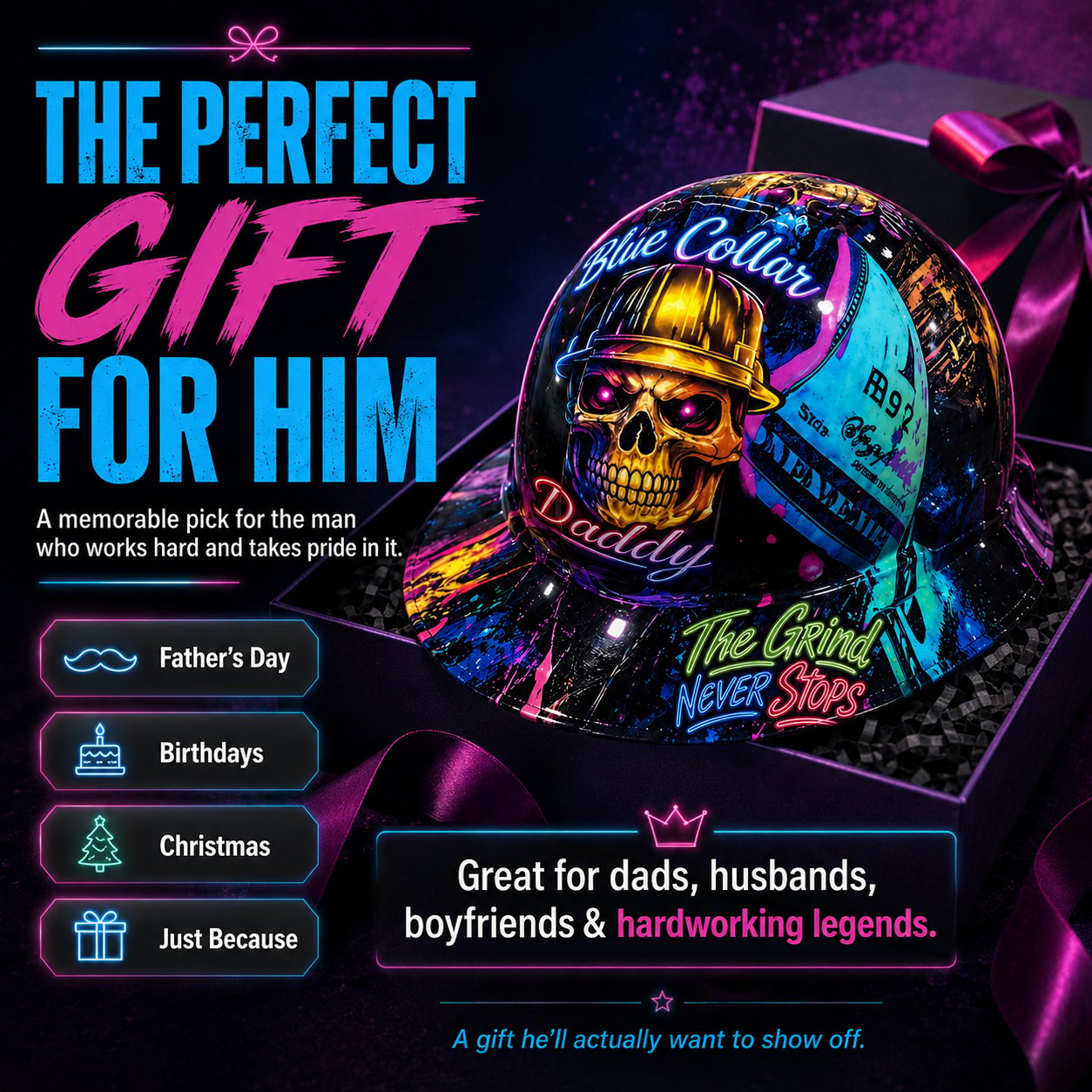 ⚡Father‘s Day 50% OFF 👷‍♂️ Blue Collar Daddy Hydro-Dipped Hard Hat | Industrial Rigid Impact-Resistant Safety Helmet with Full-Wrap Gloss Artwork