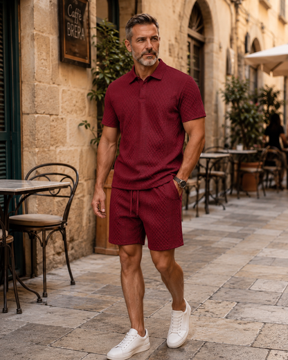 🎁Father’s Day Sale - 🔥Men's 2 Pieces Casual Polo Shirt and Shorts Set