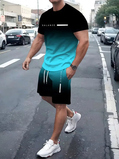 🔥2026 Summer 50% OFF🎁 Men’s Gradient Short Sleeve Tracksuit 2-Piece Set