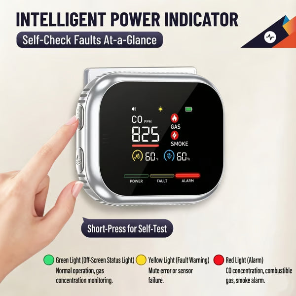 🏠Smart 6-in-1 Gas Detector – CO Smoke & Gas Leak Alarm With LCD Display