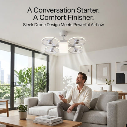 44%OFF💡LED Ceiling Fan Light with Remote – Drone Design, 20W, 3 Lighting Modes, E27