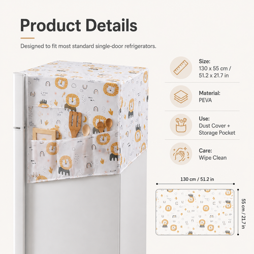 Refrigerator Dust Cover with Storage Pockets | PEVA Fridge Top Organizer