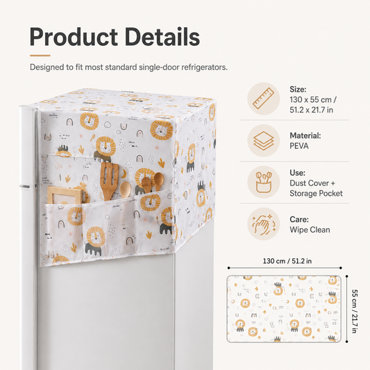 Refrigerator Dust Cover with Storage Pockets | PEVA Fridge Top Organizer