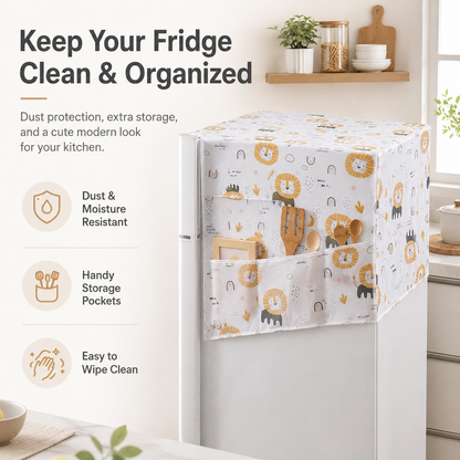 Refrigerator Dust Cover with Storage Pockets | PEVA Fridge Top Organizer