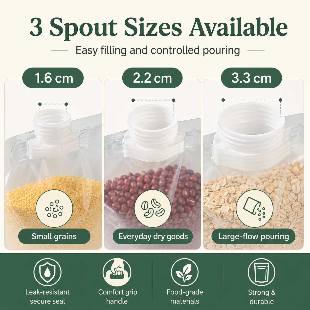 Safe, environmentally friendly Reusable Spout Storage Bag for Rice, Grains & Dry Goods – Easy Pour Pantry Organizer