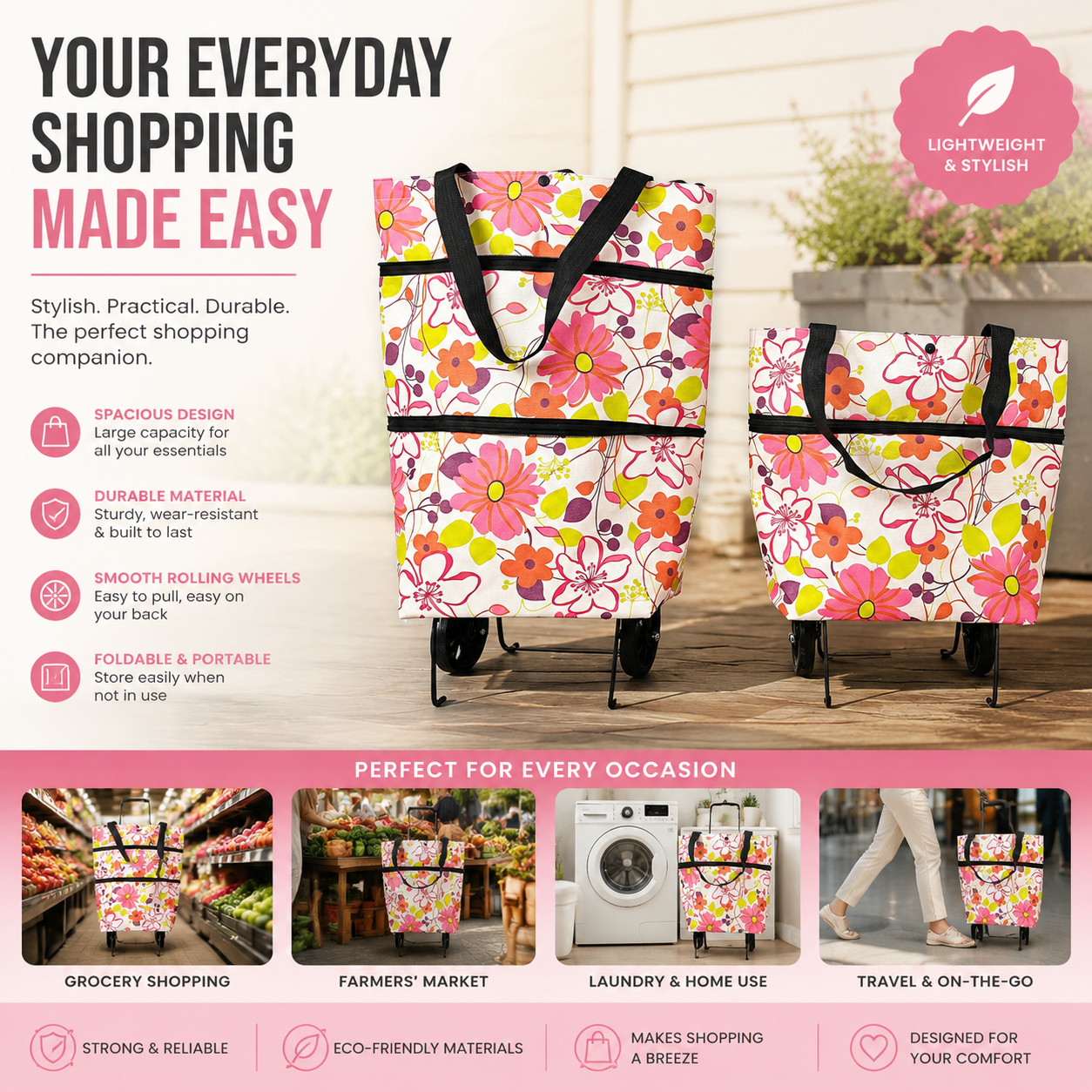 🔥LAST DAY-50% OFF🔥 2 in 1 Foldable Shopping Cart🎁