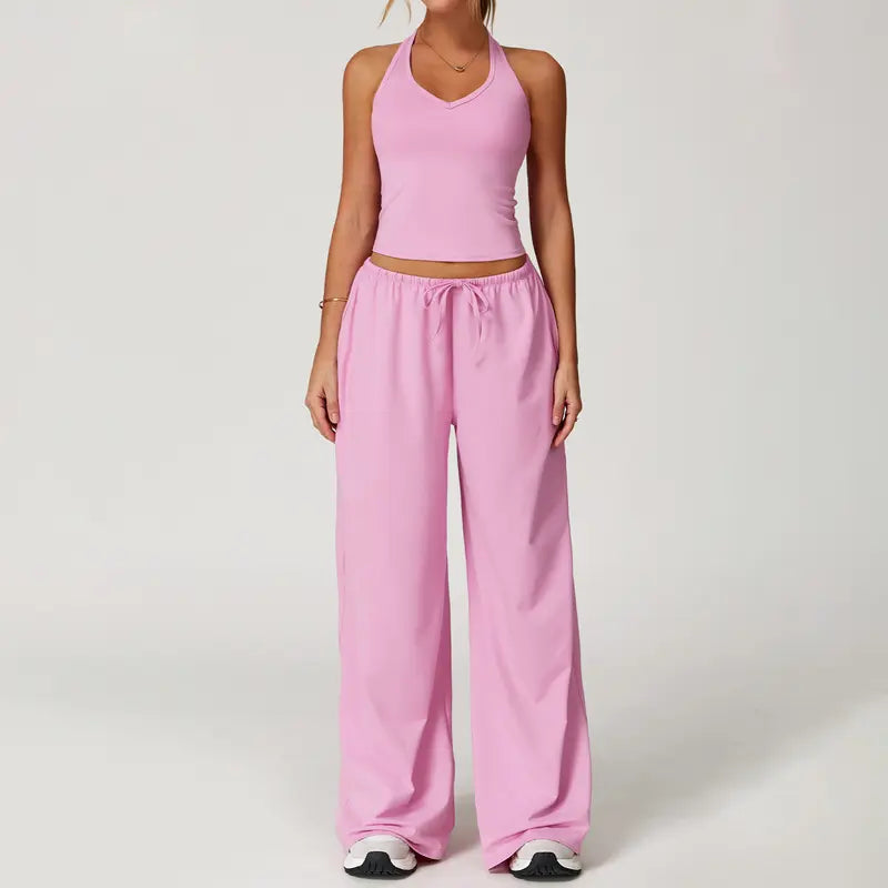 🎁💯Women's Summer V Neck Top & Wide Leg Pants Set