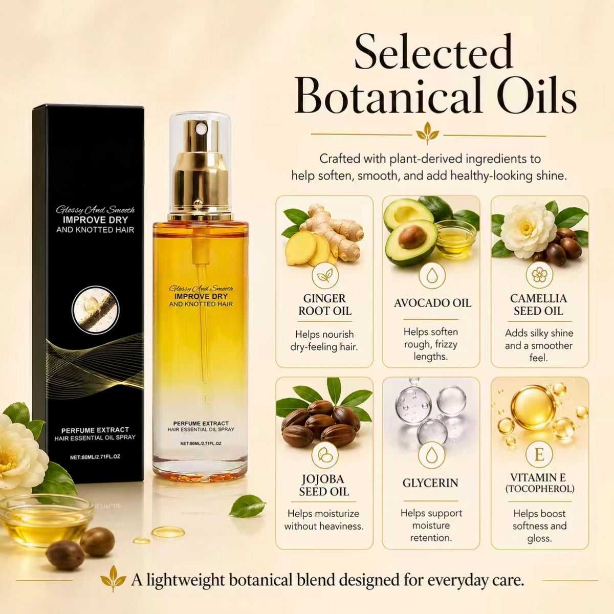 Botanical Hair Oil Mist for Dry, Frizzy & Tangled Hair