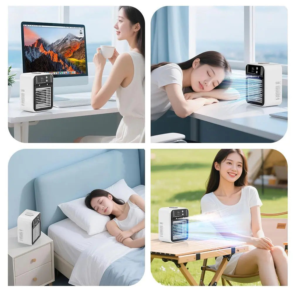 Portable Air Conditioner 3-in-1 Fan with 2 Mist Speeds – Personal Evaporative Cooler for Bedroom, Office & Camping, 1800mAh Battery & 500ml Tank Air Cooler Fan