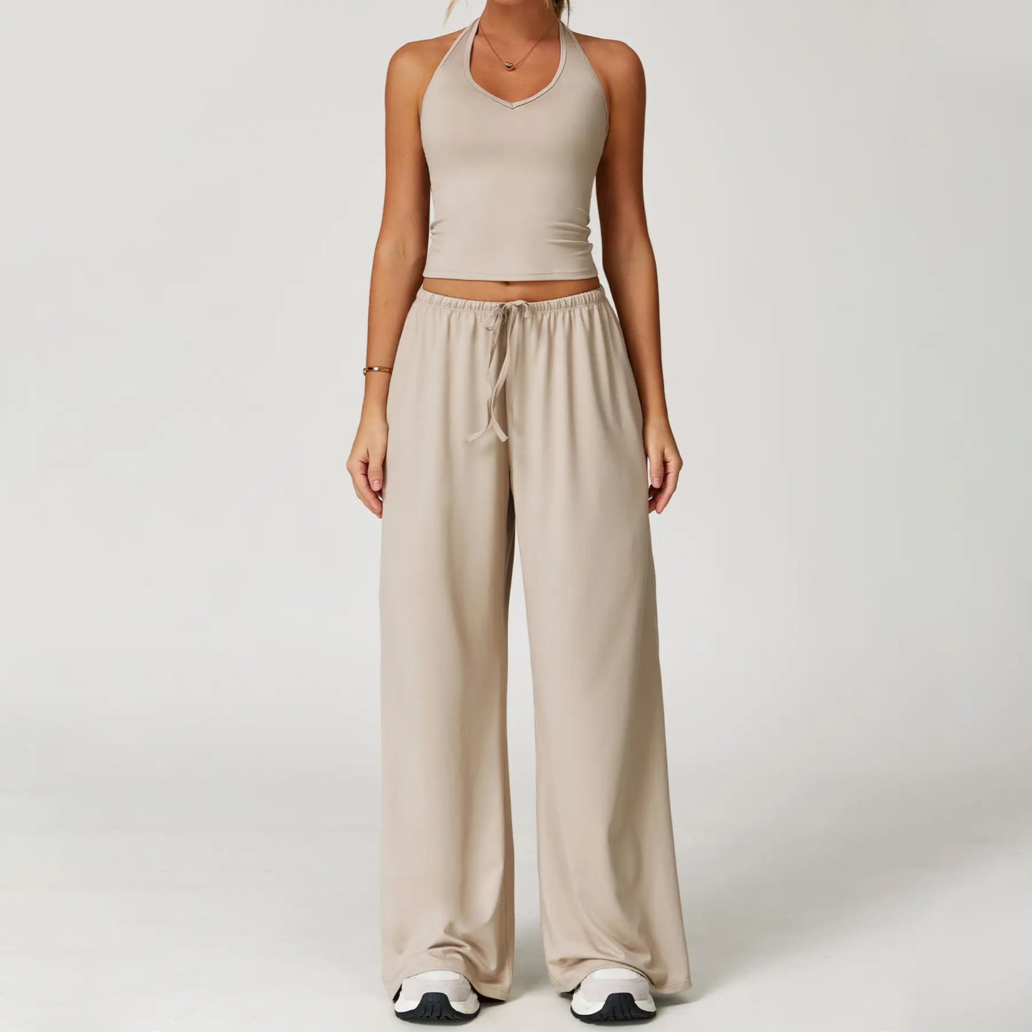 🎁💯Women's Summer V Neck Top & Wide Leg Pants Set