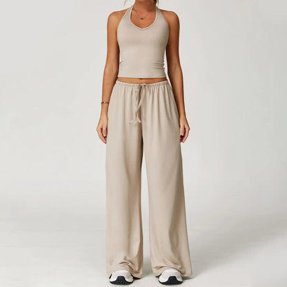 🎁💯Women's Summer V Neck Top & Wide Leg Pants Set