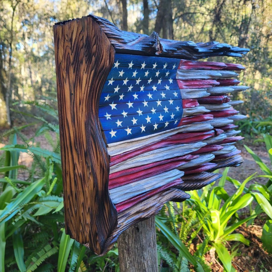 Handmade Honor US Metal Flag with Imitation Cypress Trim
