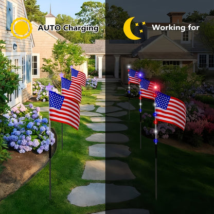 🔥8-Piece Flag Light Set – 4th of July Decorations with 8 Lighting Modes – Ideal for Independence Day Pathways, Gardens, and Yard Decor
