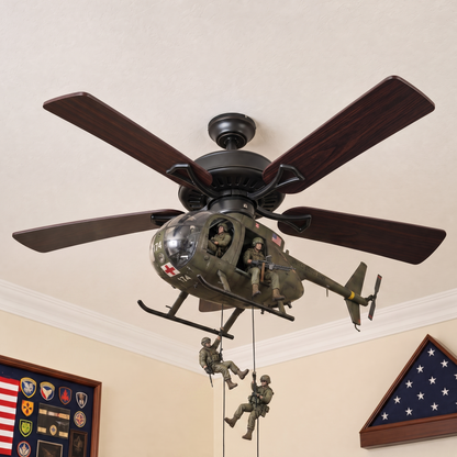 🛩️ Military Helicopter Ceiling Fan Decor – Realistic Hanging Ornament for Man Cave & Home